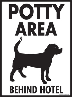Potty Area with Dog Standing and Behind Hotel Sign (9" x 12")