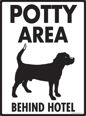 Potty Area with Dog Standing and Behind Hotel Sign (9" x 12")