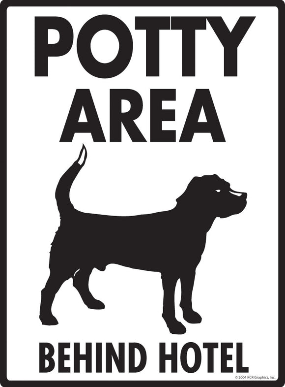 Potty Area with Dog Standing and Behind Hotel Sign (9" x 12")
