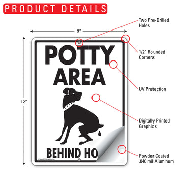 Potty Area Behind Hotel Pooping Aluminum Sign - 9x12 Inch, Weatherproof Yard - 0