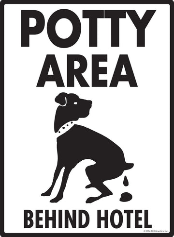 Potty Area with Dog Pooping and Behind Hotel Sign (9" x 12")