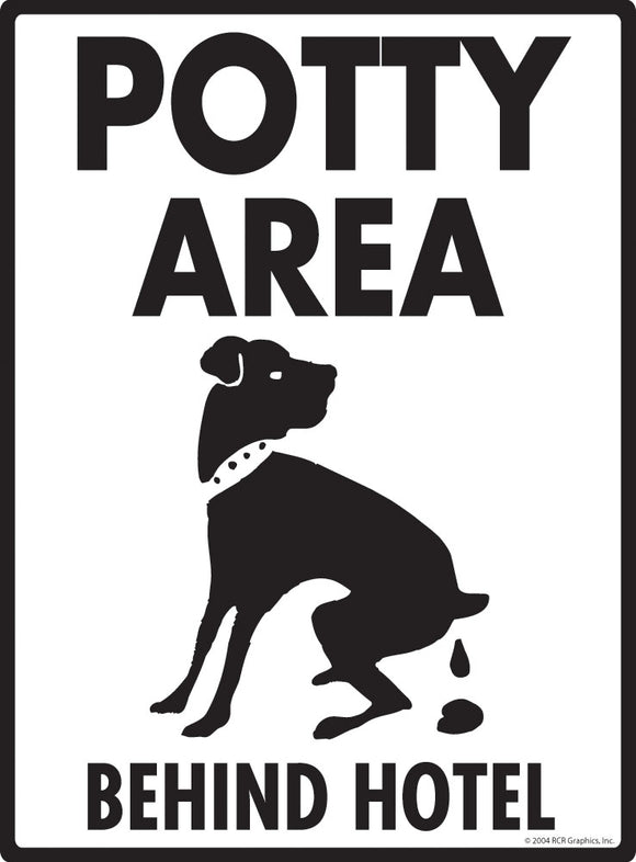 Potty Area with Dog Pooping and Behind Hotel Sign (9" x 12")