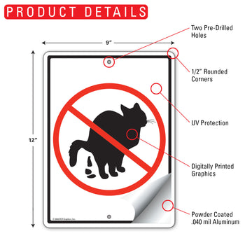 No Cat Pooping Aluminum Sign - 9x12 Inch, Weatherproof Yard - 0