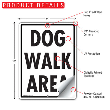 Dog Walk Area Aluminum Sign - 9x12 Inch, Weatherproof Yard - 0