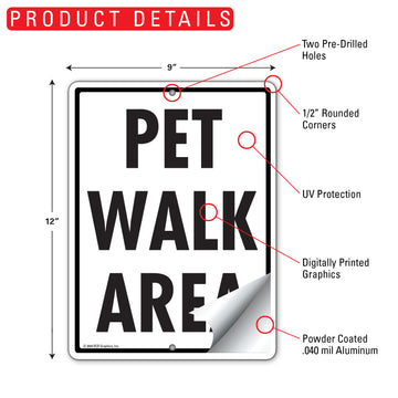Pet Walk Area Aluminum Sign - 9x12 Inch, Weatherproof Yard - 0