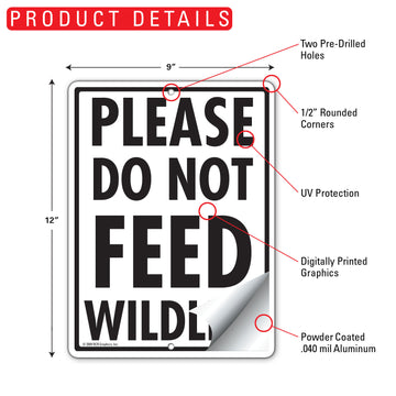 Please Do Not Feed Wildlife Aluminum Sign - 9x12 Inch, Weatherproof Warning - 0
