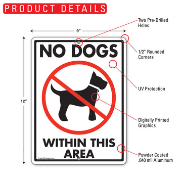 No Dogs Allowed Within This Area Aluminum Sign - 9x12 Inch, Heavy Duty Weatherproof Yard - 0