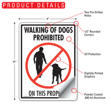 Walking Of Dogs Prohibited On This Property Aluminum Sign - 9x12 Inch, Weatherproof Yard - 0