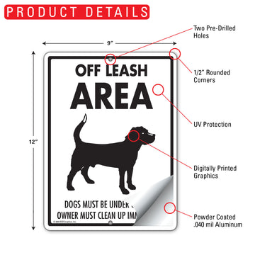 Off Leash Area Dogs Must Be Under Control  Aluminum Sign - 9x12 Inch, Weatherproof Yard - 0