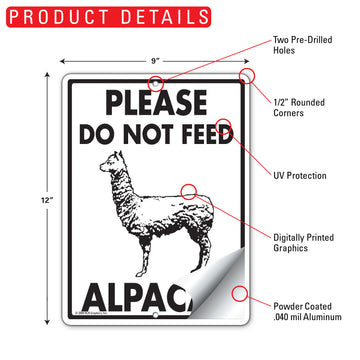 Please Do Not Feed Alpacas Aluminum Sign - 9x12 Inch, Weatherproof Yard - 0