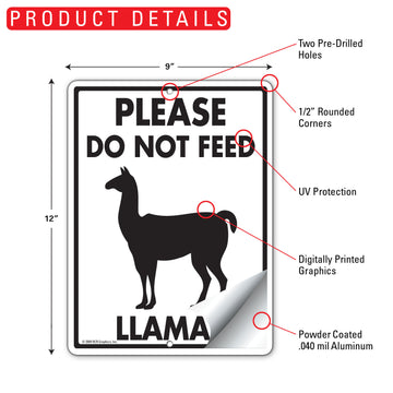 Please Do Not Feed Llamas Aluminum Sign - 9x12 Inch, Weatherproof Yard - 0