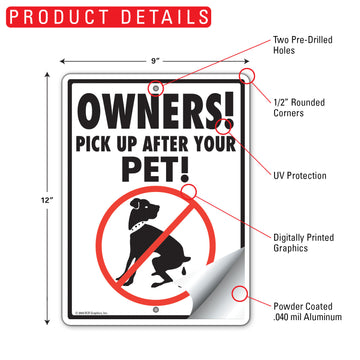 Owners Pick Up After Your Pet Aluminum Sign - 9x12 Inch, Weatherproof Lawn - 0