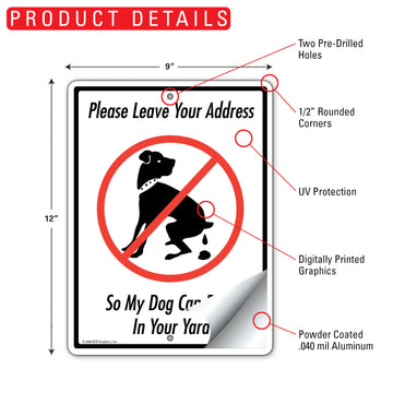 Please Leave Your Address So My Dog Can Poop Aluminum Sign - 9x12 Inch, Weatherproof - 0