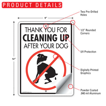 Thank You For Cleaning Up After Your Dog Aluminum Sign - 9x12 Inch, Weatherproof - 0