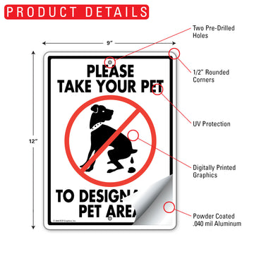 Please Take Your Pet To Designated Pet Area Aluminum Sign - 9x12 Inch, Weatherproof Yard - 0