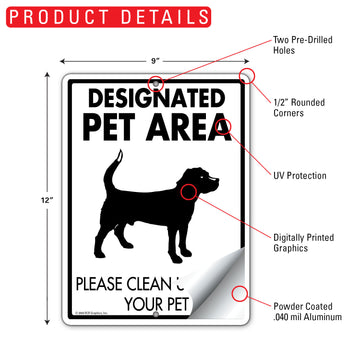 Designated Pet Area Please Clean Up After Your Pet Aluminum Sign - 9x12 Inch, Weatherproof Yard - 0