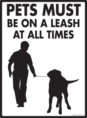 Pets Must Be On A Leash Exterior Aluminum Dog Pooping Sign