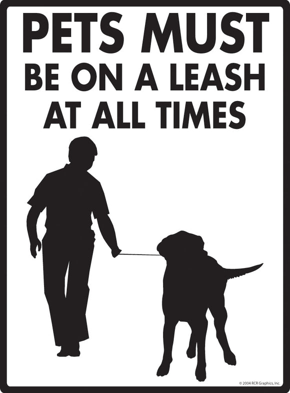 Pets Must Be On A Leash Exterior Aluminum Dog Pooping Sign