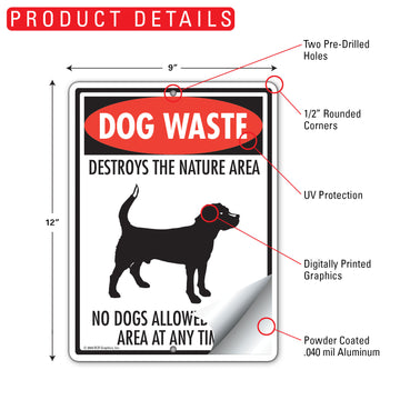 Dog Waste Destroys Nature Area Aluminum Sign - 9x12 Inch, Weatherproof Lawn - 0
