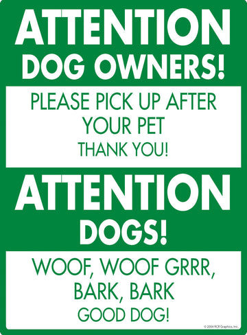 Attention Dog Owners! Exterior Dog Pooping Aluminum Sign
