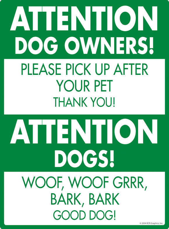 Attention Dog Owners! Exterior Dog Pooping Aluminum Sign