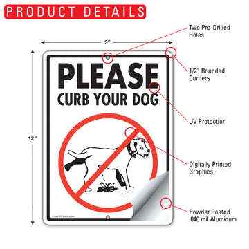 Please Curb Your Dog Aluminum Sign - 9x12 Inch, Weatherproof Lawn - 0
