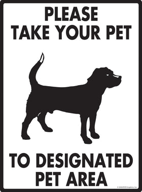 Please Take Your Pet to Designated Pet Area Exterior Aluminum Dog Pooping Sign