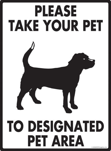Please Take Your Pet to Designated Pet Area Exterior Aluminum Dog Pooping Sign