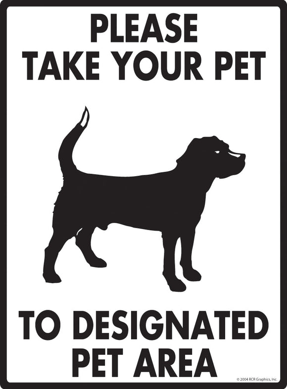 Please Take Your Pet to Designated Pet Area Exterior Aluminum Dog Pooping Sign