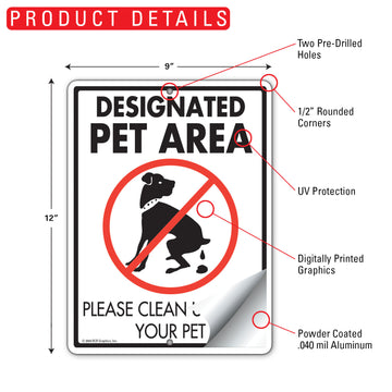 Designated Pet Area Clean Up After Your Pet Aluminum Sign - 9x12 Inch, Weatherproof Yard - 0