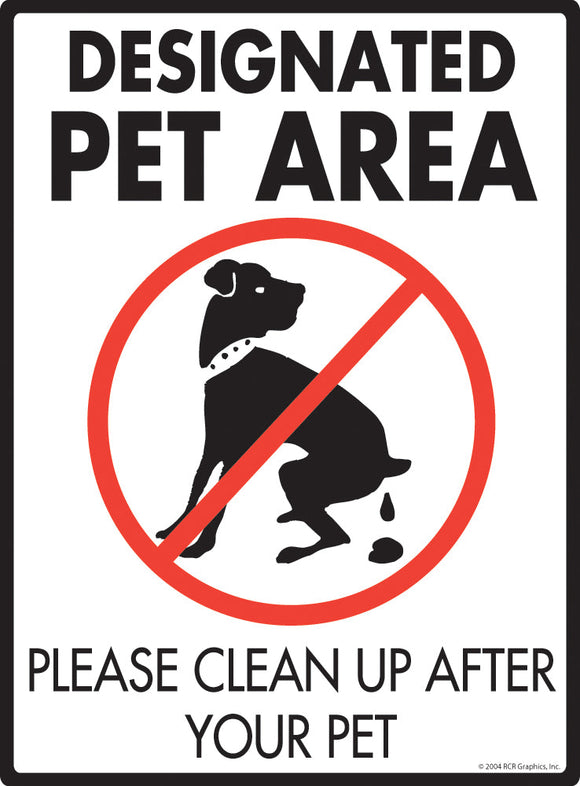Designated Pet Area Exterior Aluminum Dog Pooping Sign