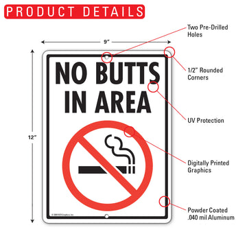 No Butts In Area Sign (9" x 12") - 0
