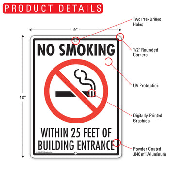 No Smoking Within 25 Feet Of Building Entrance Sign (9" x 12") - 0