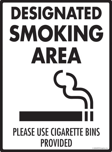 Designated Smoking Area - Please Use Bins Sign
