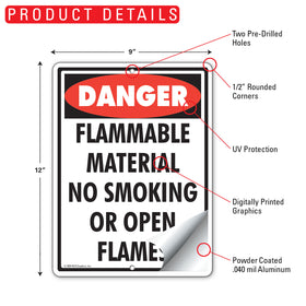 Danger! Flammable Material No Smoking Sign (9" x 12") - 0