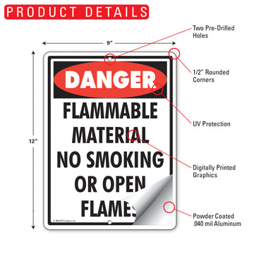 Danger! Flammable Material No Smoking Sign (9" x 12") - 0