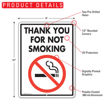Thank You For Not Smoking Sign (9" x 12") - 0
