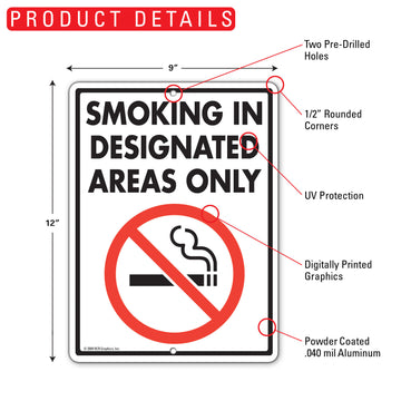 Smoking In Designated Areas Only Sign (9" x 12") - 0
