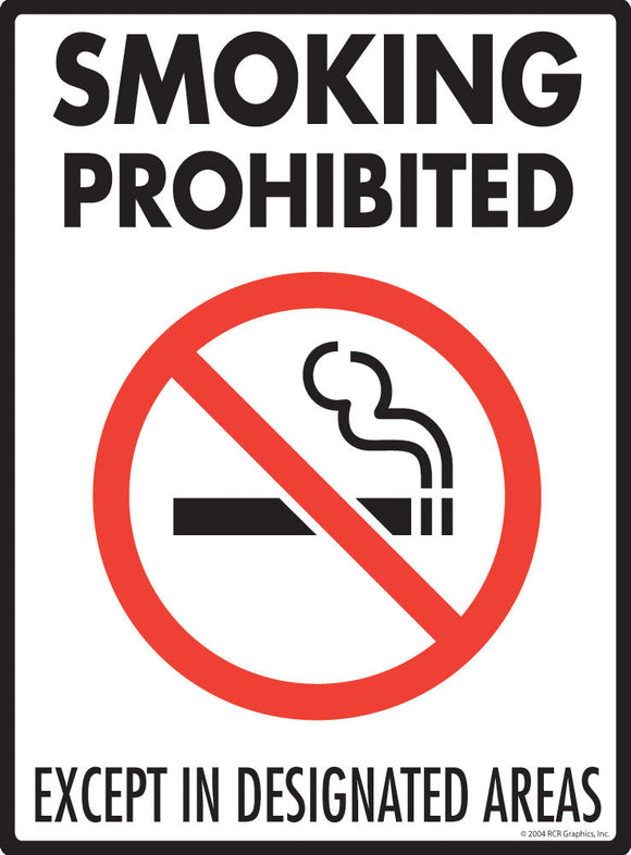 Smoking Prohibited Except in Designated Areas Sign