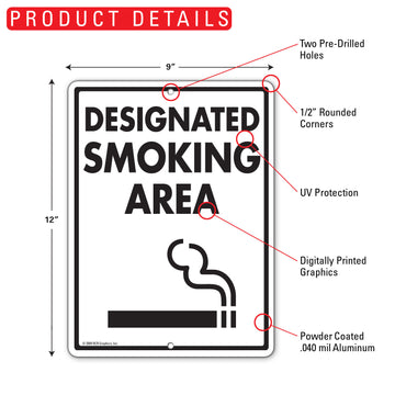 Designated Smoking Area Sign (9" x 12") - 0