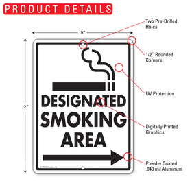 Designated Smoking Area - Right Arrow Sign (9" x 12") - 0