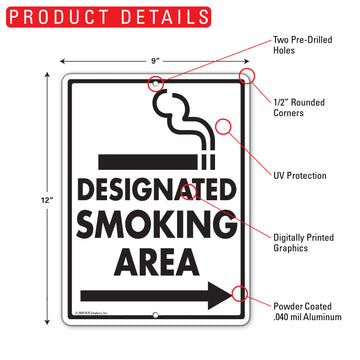 Designated Smoking Area - Right Arrow Sign (9" x 12") - 0