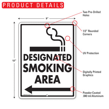Designated Smoking Area - Left Arrow Sign (9" x 12") - 0