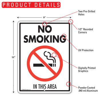 No Smoking In This Area Sign (9" x 12") - 0
