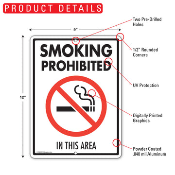 Smoking Prohibited In This Area Sign (9" x 12") - 0