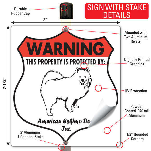 American Eskimo! Property is Protected Badge Sign or Sticker