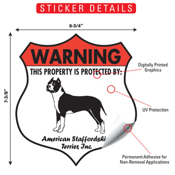 American Staffordshire Terrier! Property is Protected Badge Aluminum Sign or Vinyl Sticker - Weatherproof, Yard - 0