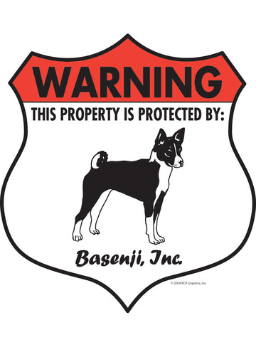 Basenji! Property is Protected Badge Aluminum Sign or Vinyl Sticker - Weatherproof, Yard