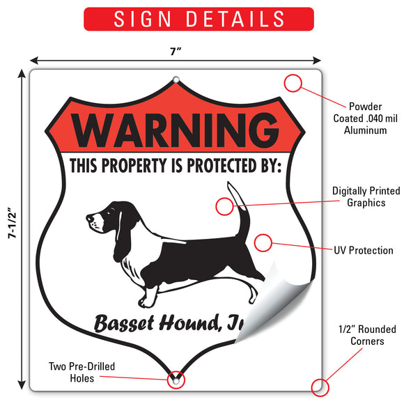Basset Hound! Property is Protected Badge Sign or Sticker