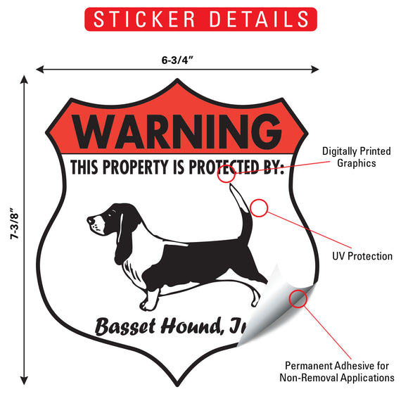 Basset Hound! Property is Protected Badge Sign or Sticker